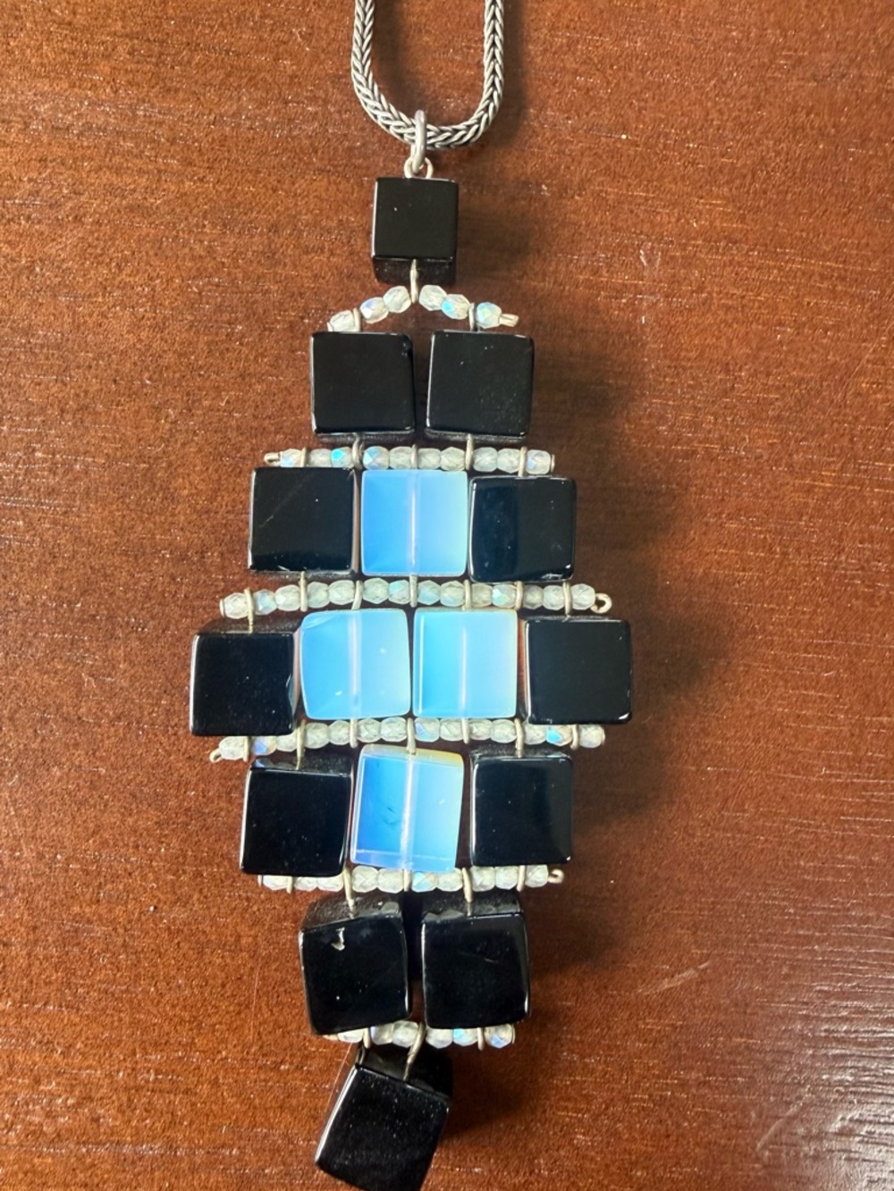 Aris Black Onyx and Moonstone Pendant Necklace